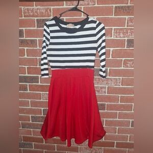 Red and black striped midi dress